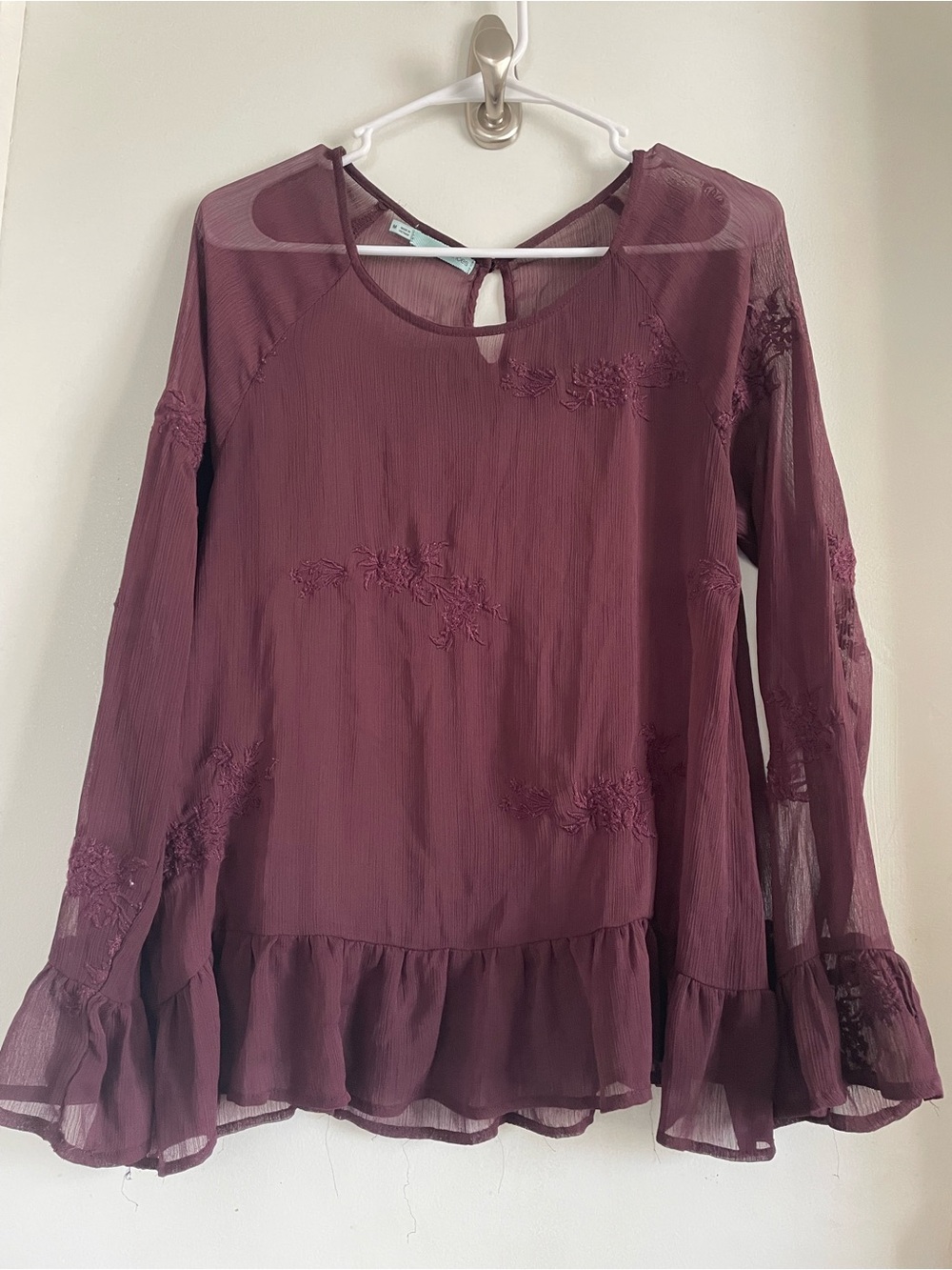Maurices Plum Ruffle-Hem Long Sleeve Tunic
